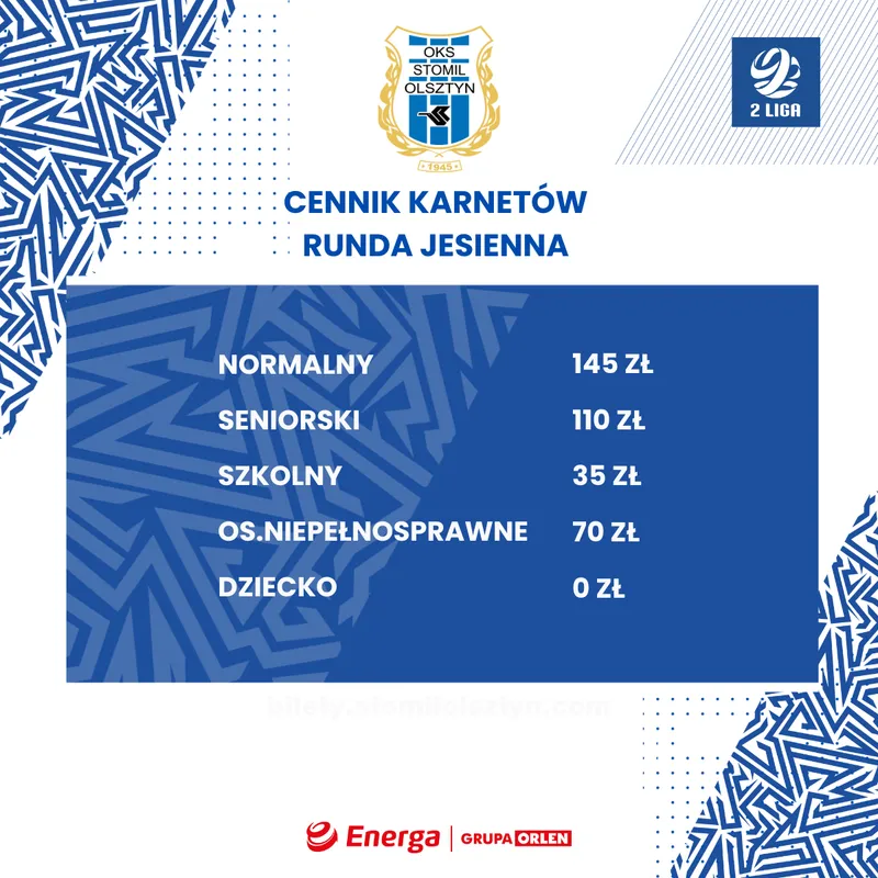 Cennik karnety jesień